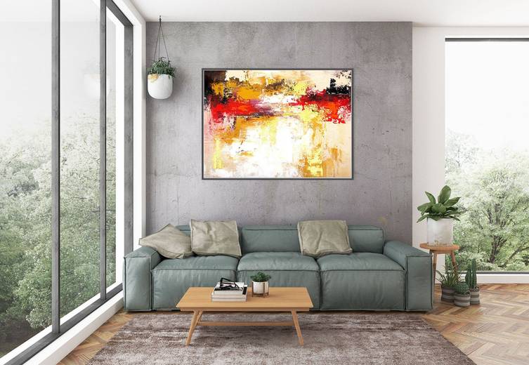 Dining Handmade Hand-painted Modern Red Abstract Canvas Artwork IG1QB